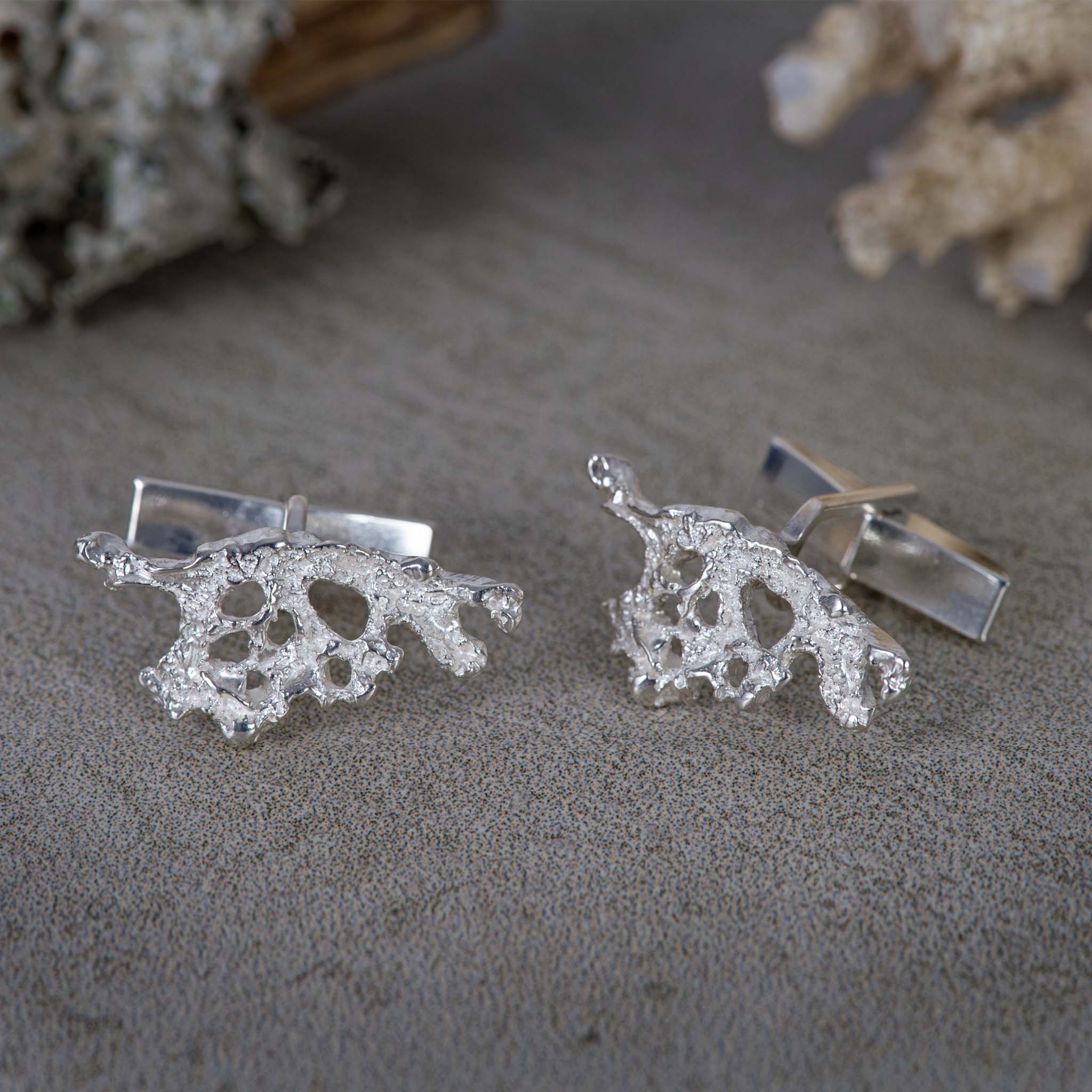 Decorative Lichen Cufflinks in Sterling Silver